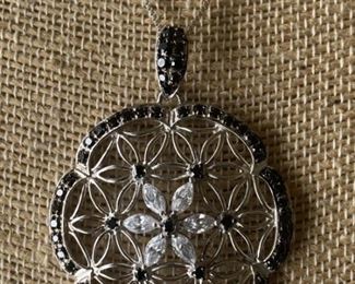 Sterling Silver Necklace w Black & White Stones