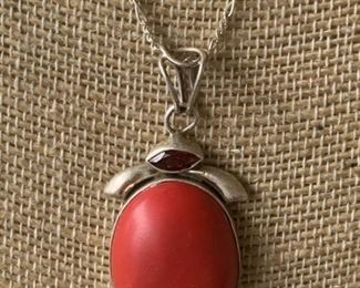 Sterling Silver Necklace with Red Stone and Garnet