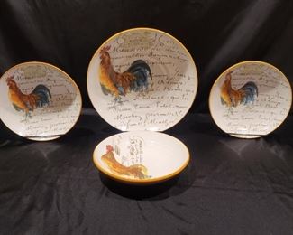 (4) Williams Sonoma Mustard Bowls w Rooster Motif