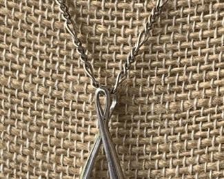 Sterling Silver Necklace w/ White Stone - Figaro