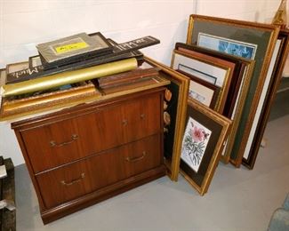 wooden file cabinet and artwork (basement pictures, nothing is staged yet)