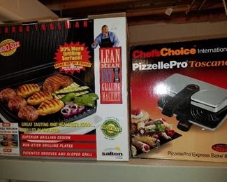 never used George Foreman grill and Chef's Choice Pizzelle maker