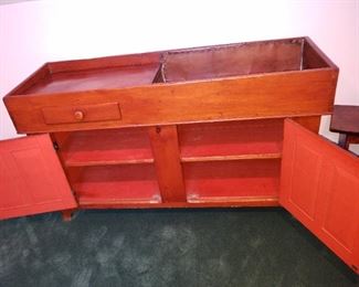 antique, copper lined dry sink 61" long x 20" deep x 34" tall