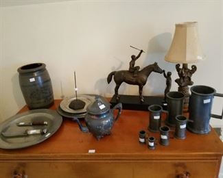 antique pewter plates, mugs...