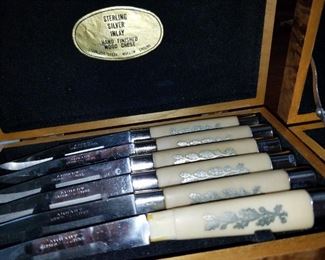 antique knife sets, with sterling trim