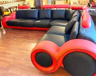 Unique Faux Leather Sofa Sectional & Love Seat, like new.