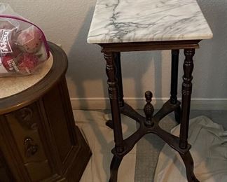 Round Marble Top Side Table, Square Mahogany Marble Top Lamp/Plant Table