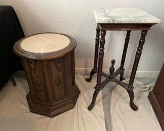 Round Marble Top Side Table, Square Mahogany Marble Top Lamp/Plant Table