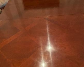 Just in Time for Thanksgiving and Christmas .... Stunning Two Pedestal Dining Room Table with Two Leaf's and Eight Chairs Two of Which are Captain's Chairs