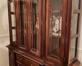 Mahogany China Cabinet with Flatware Drawer, Linen Storage Beautiful Carved Features