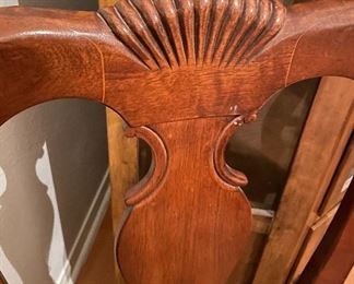 Just in Time for Thanksgiving and Christmas .... Stunning Two Pedestal Dining Room Table with Two Leaf's and Eight Chairs Two of Which are Captain's Chairs Close Up View of the Chairs