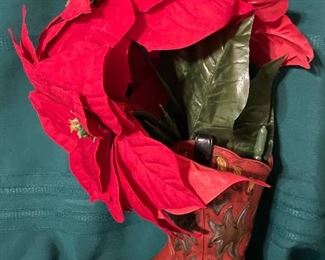 Ceramic Red Boot with Poinsettia's