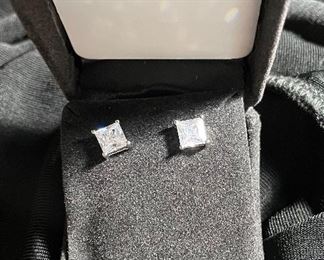 Assorted Costume Jewelry CZ some 925 Sterling, 14K Gold Plated Emerald Cut CZ Pierced Earrings