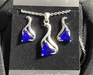 Assorted Costume Jewelry CZ some 925 Sterling, 14K Gold Plated  Sapphire Pendant & Pierced Earrings