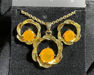 Assorted Costume Jewelry CZ some 925 Sterling, 14K Gold Plated Amber Pendant & Pierced Earrings