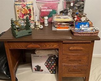 Antique Desk, Assorted Household Items