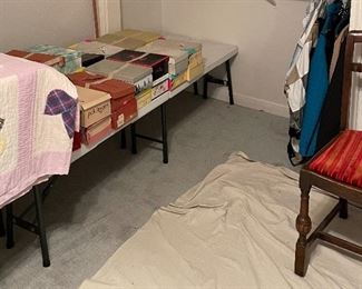 Assorted Women's Shoes, Sun Bonnet Sue's Quilt, Antique Chair