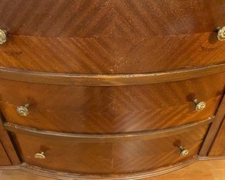 Antique Tiger Oak Sideboard Oval Beveled Mirror