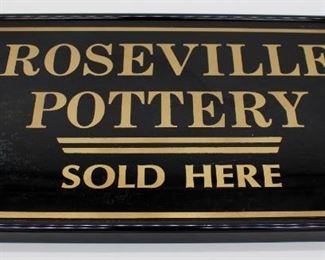 Vintage Roseville Pottery Sold Here Retail Glass Sign