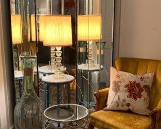 There are great lamps, accent tables, and a wonderful wing back chair.  The trifold mirror in the background of this picture IS NOT for sale.