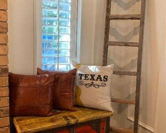 wonderful old chest ,,,,,, super pillows....... great old ladder