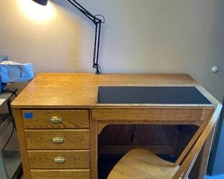 Oak Desk Worktable and Chair
