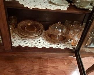 Pink Depression glass, Arcoroc goblets, Libby pink garden glasses