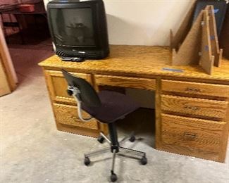 Desk, televisions 
