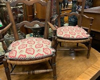 Darling Pair of French Provincial Childs Chairs with Rush Seats