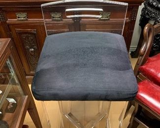 One of a Pair Vintage  Lucite Bar Stool with Suede Seats 