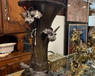 Japanese Meji Dragon & Iris Relief Vase 