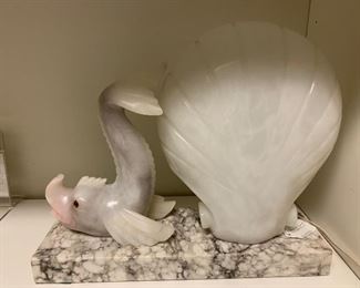 Italian Marble Dolphin & Shell Lamp