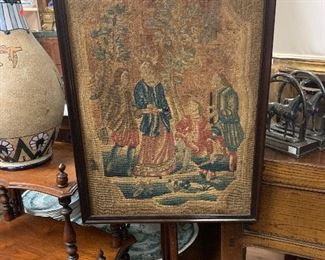 Period Mahogany Needlework Candle Shield 