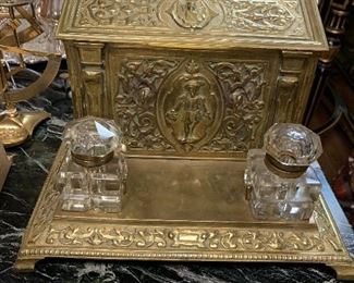 Double Brass Inkwell with Letter Box 