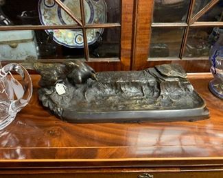 Austrian Bronze Double Fowl Inkwell