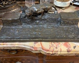 French Double Inkwell with Tiger