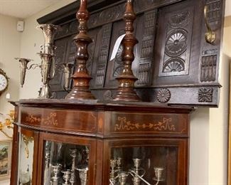 Bronze Candlesticks, Sterling & Plated Silver, English Carved Oak Wall Hall Tree