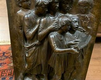 "Choir Boys" Bronze Wall Plaque Antique Signed 