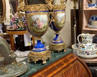 French Sevres Dore Mounted Garnitures 