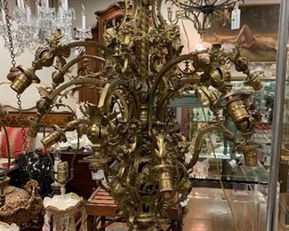Huge Bronze Chandelier w Shades