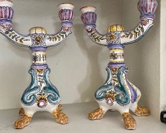 Vintage Berados hand painted double candlestick holders - signed