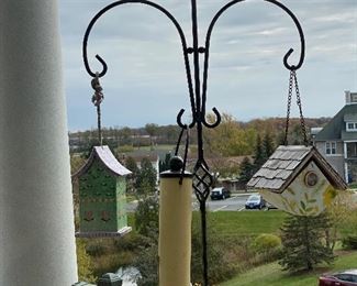 Metal Shepard hook and bird feeders
