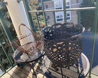 Metal planter basket and wrought iron planter