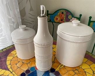 Kitchen canisters and oil bottle