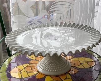 Fenton white glass cake plate 5”