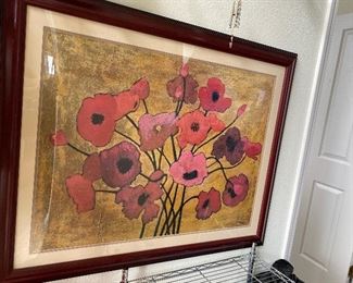 40x 33 beautifully matted and framed in gorgeous reddish walnut. Picture painted by “JEAN”