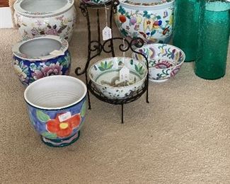 Various planters, vases, bowls
Metal Holders