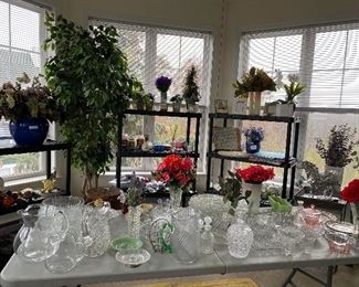 Crystal and cut glass
Faux flower arrangements
Ficus Tree