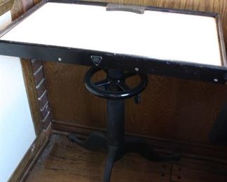 Vintage Optometrist Table with Opaque White Glass Top 