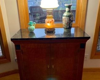 One of Two Matching Marble Top Credenzas